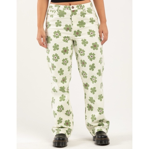 RSQ Daisy Printed Womens High Rise Straight Leg Jeans - Picture 1 of 9